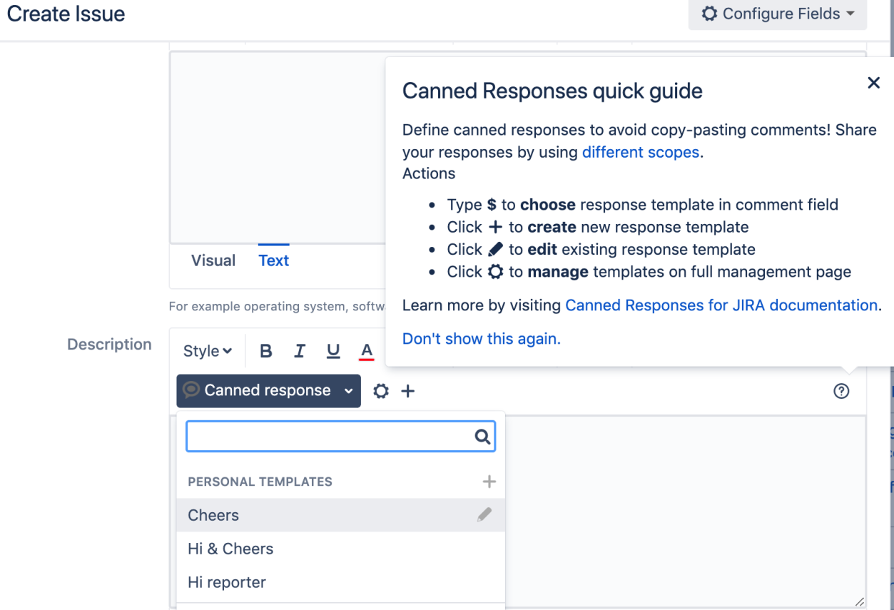 canned responses pro for jira screen 2